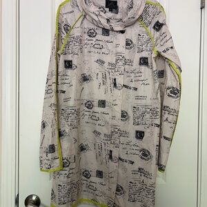 UbU Neutral Printed Tunic Coat with Lime Trim